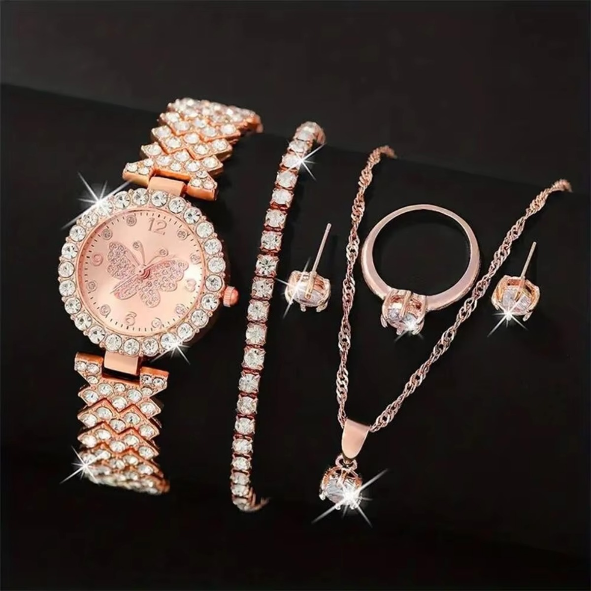 6PCS/Set Luxury Rhinestone But – обзор и цена Luxury Watch For Girls
