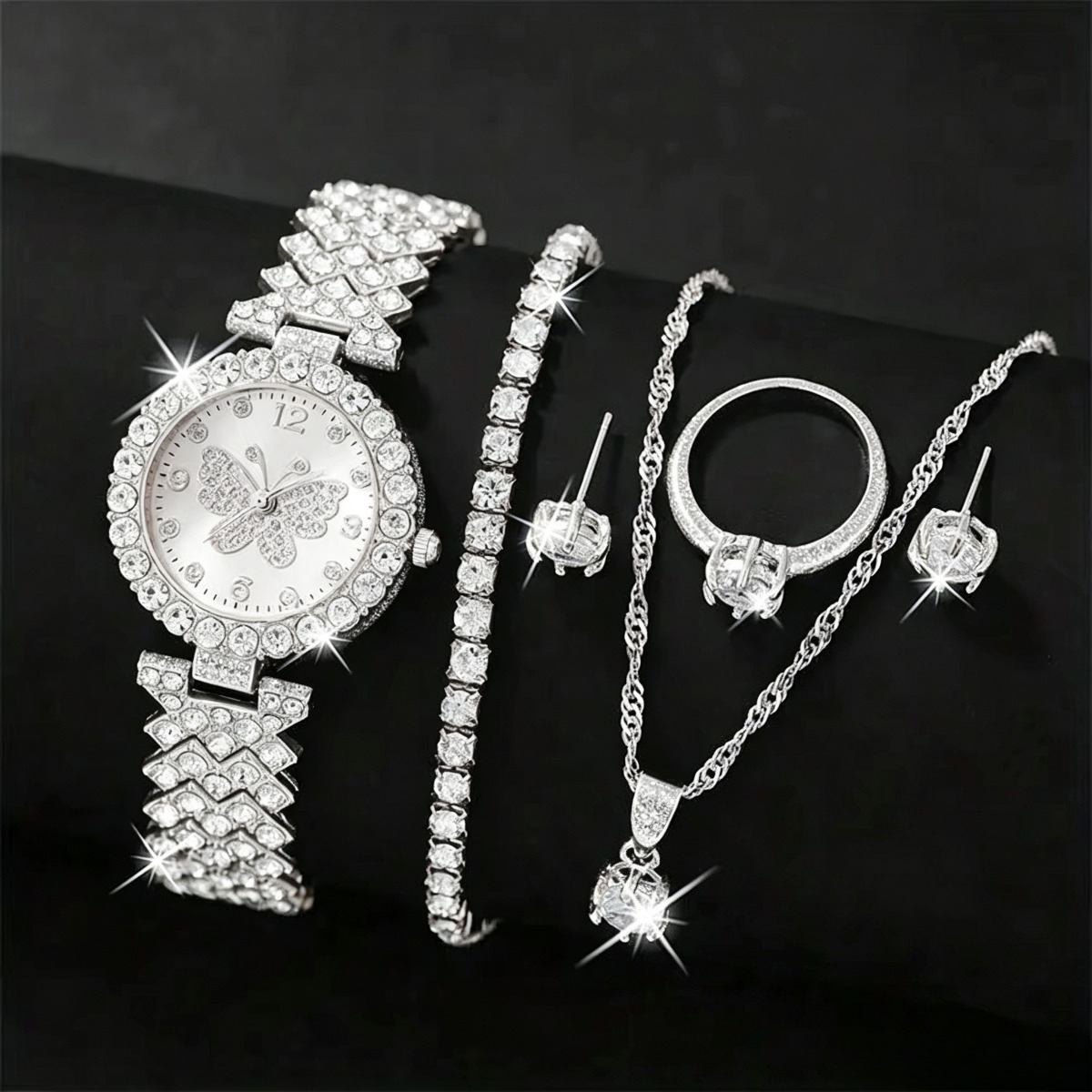 6PCS/Set Luxury Rhinestone But – обзор и цена Luxury Watch For Girls