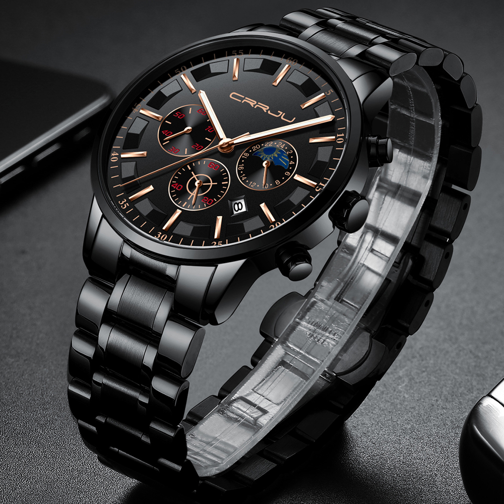 CRRJU Mens Watches Top Brand L – обзор и цена Luxury Watch All Black