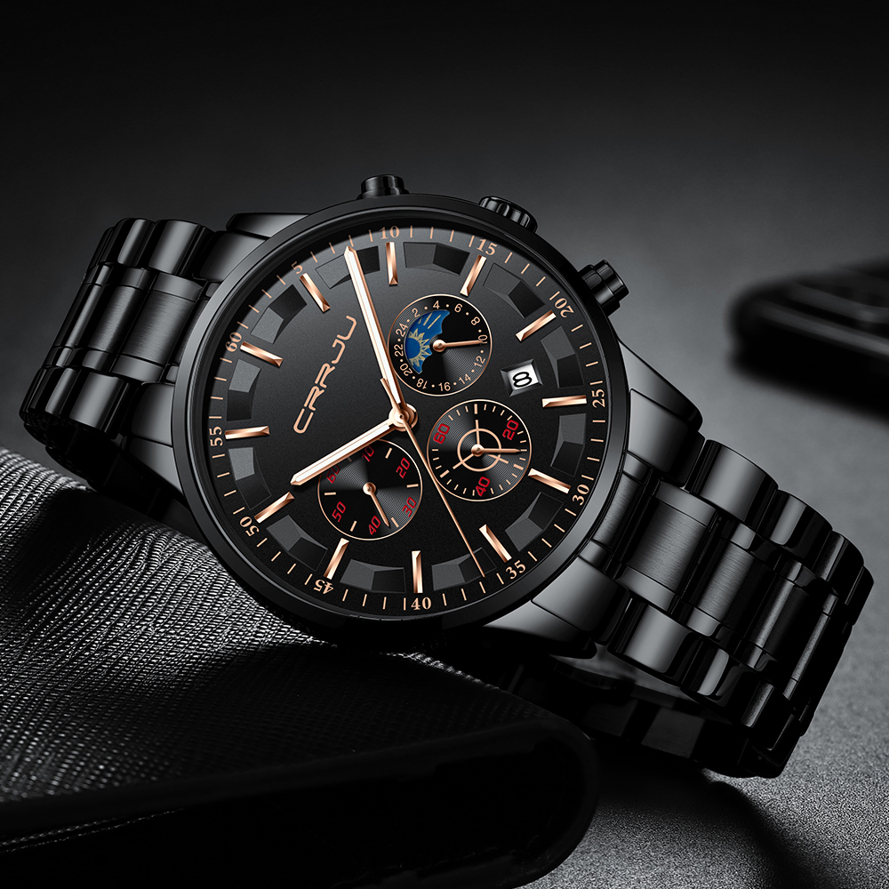 CRRJU Mens Watches Top Brand L – обзор и цена Luxury Watch All Black