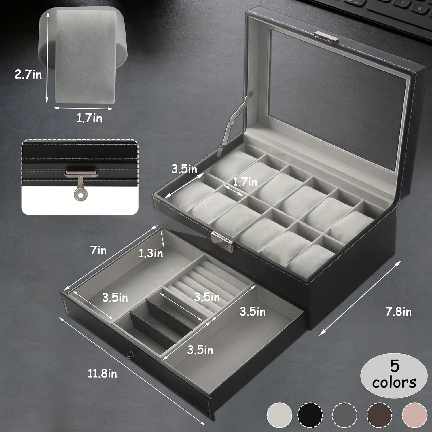 Luxury 12-Slot 2-Tier PU Leath – обзор и цена Luxury Watch Tier