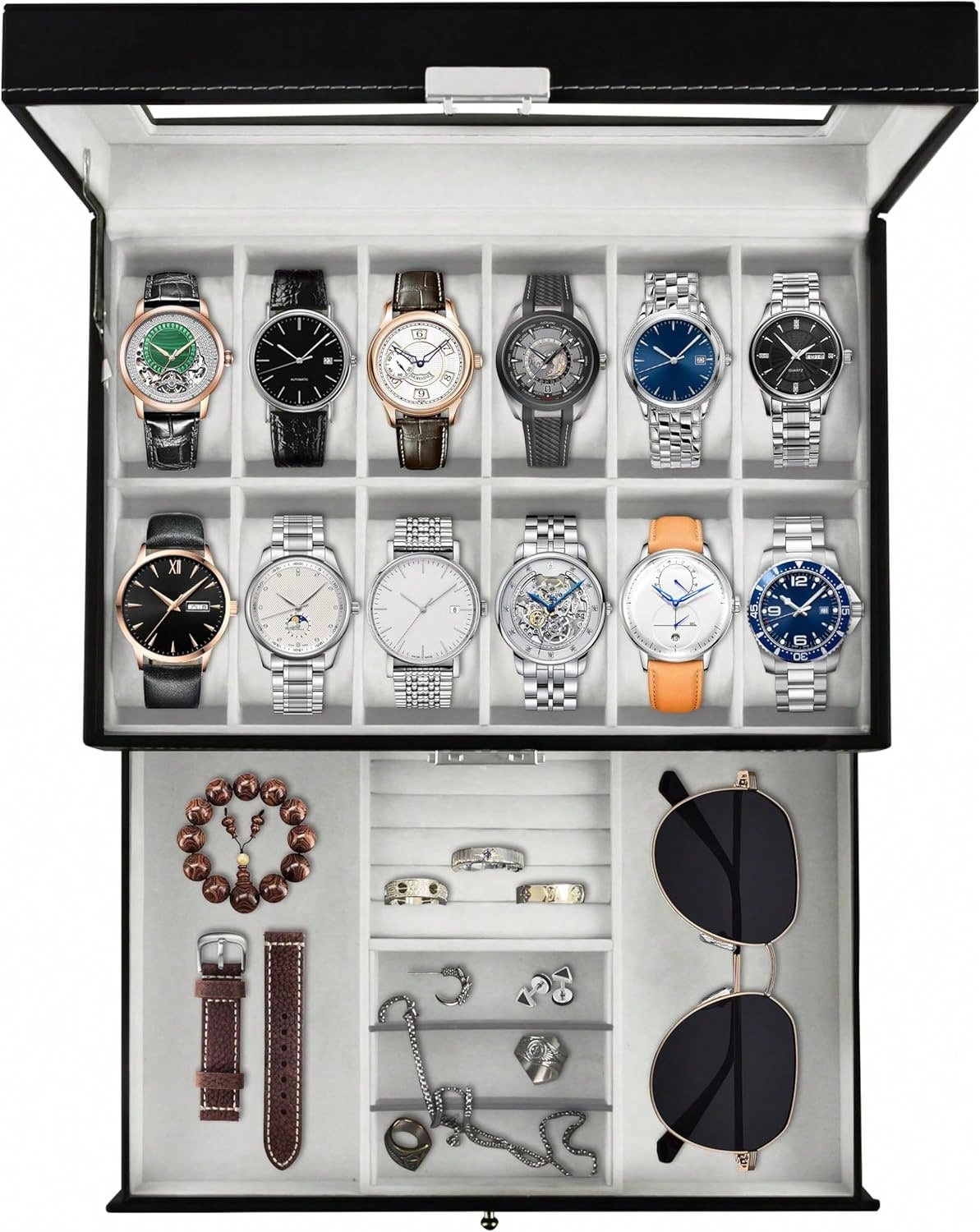 Luxury 12-Slot 2-Tier PU Leath – обзор и цена Luxury Watch Tier